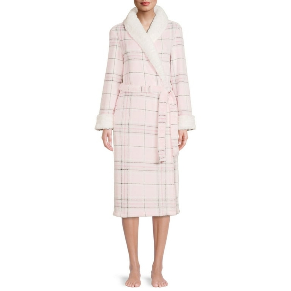 Nwt Secret Treasures Women’s Super Faux Mink Robe Dreamy Pink Plaid Sz 3x